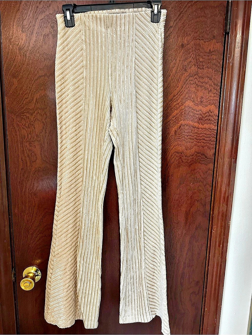 Free People Penny Pull-On Velvet Flare Pants Cream Like New